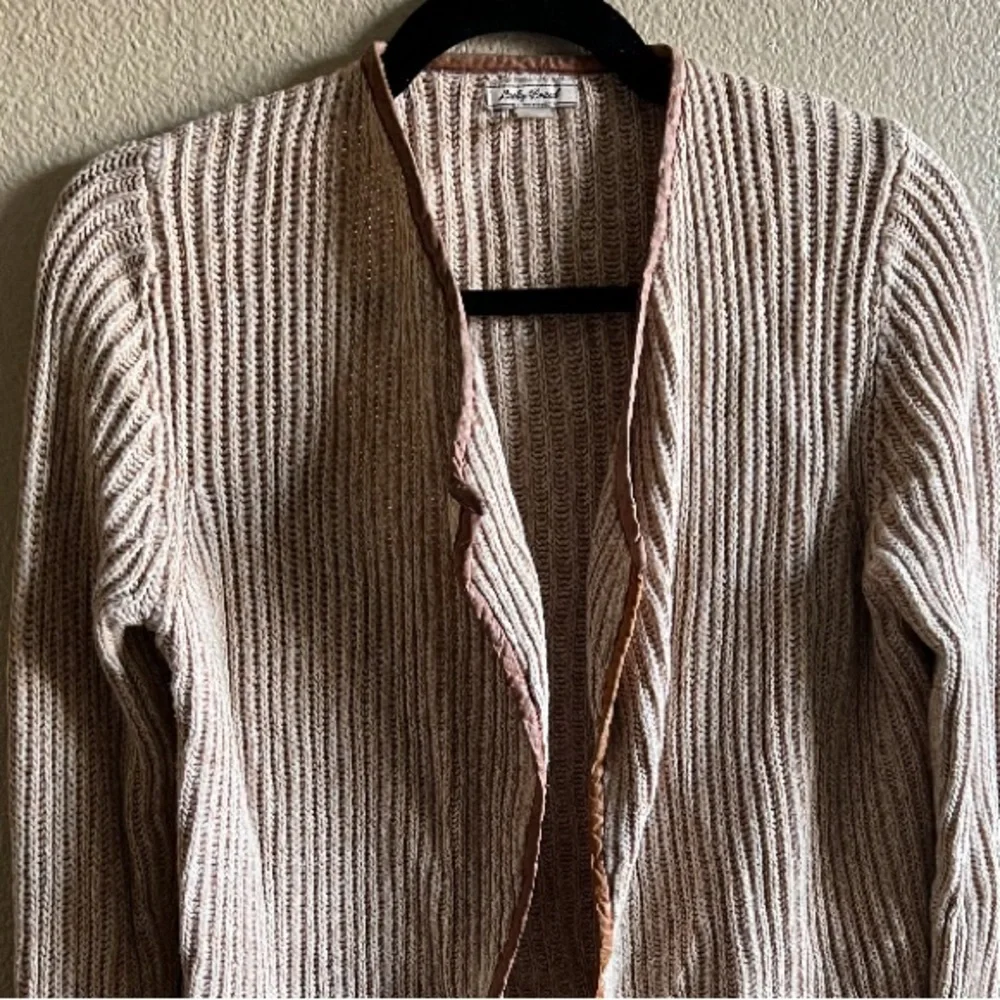Lucky Brand Cream and Brown Open-Front Cardigan size medium